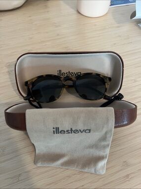 Illesteva Tortoise Round Sunglasses with Black Lenses
